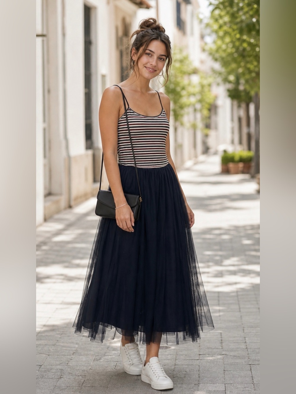 Striped Camisole Top with Navy Tulle Skirt size M NWOT